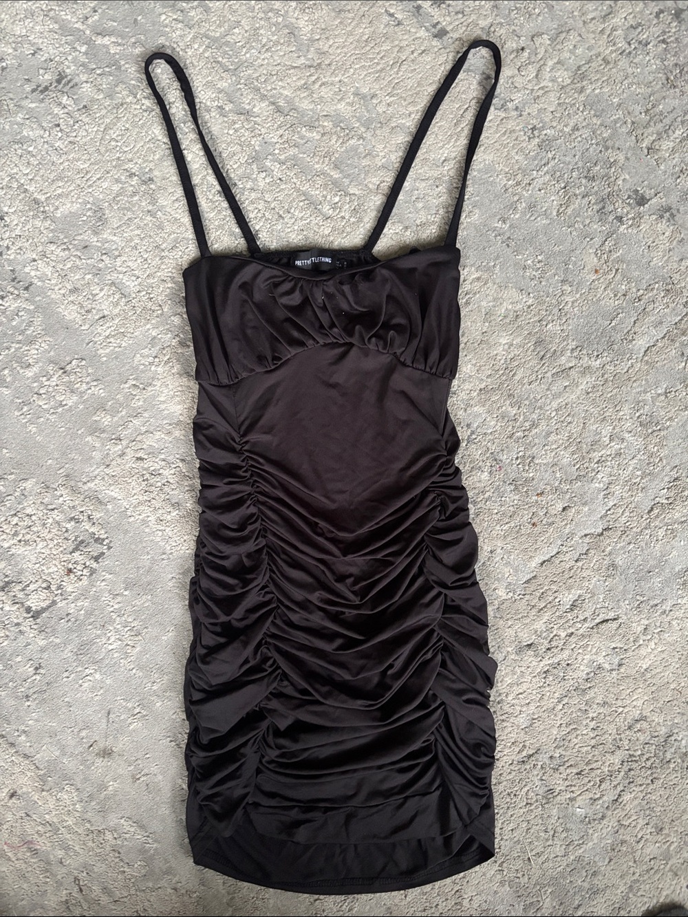 PrettyLittleThing Black Ruched Mini Slip Dress